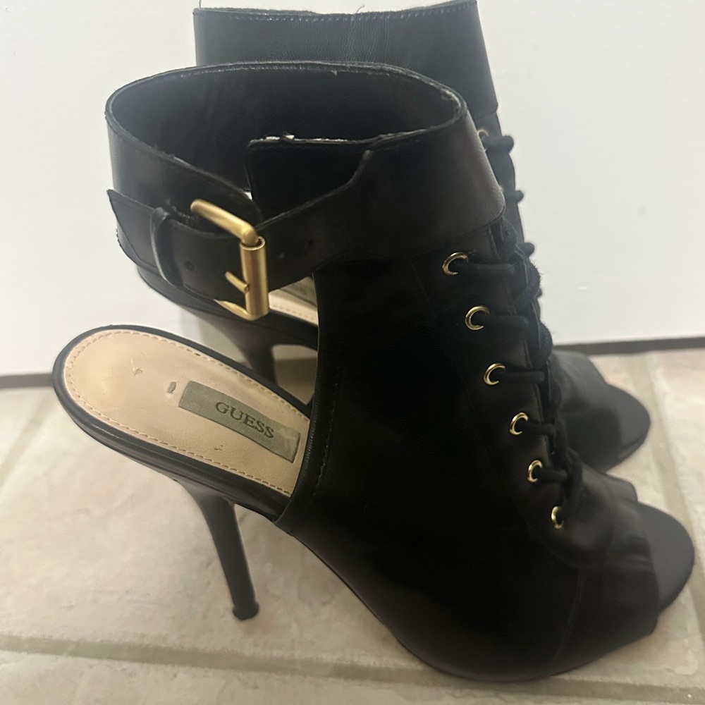 Guess Black Peep-Toe Heeled Booties